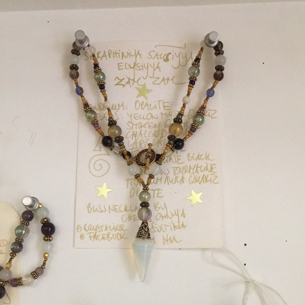 Opalite and Smokey Quartz Crystal Necklace Handmade One of a Kind